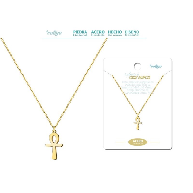 Colgante Cruz Egipcia Acero Dorado - Coleccion Colgantes amuletos